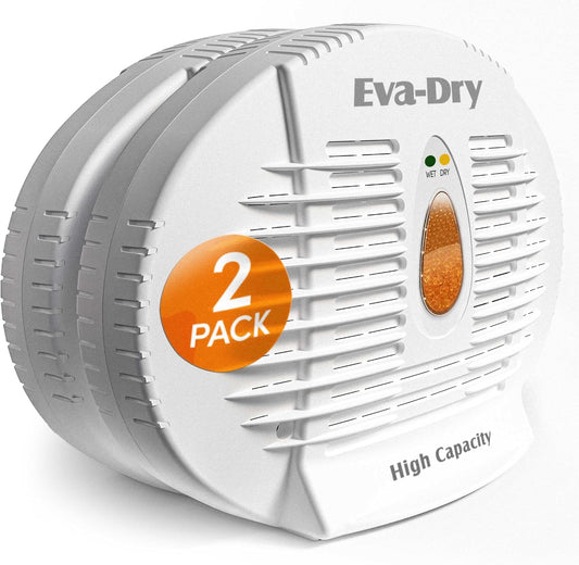 Eva-Dry E-500 Renewable Silica Gel Dehumidifier, 2-Pack, No Batteries | Cordless, plug-in to renew | 500 cu ft each | Gun safes, closets, bathrooms, boats, RVs | Reusable up to 10 years