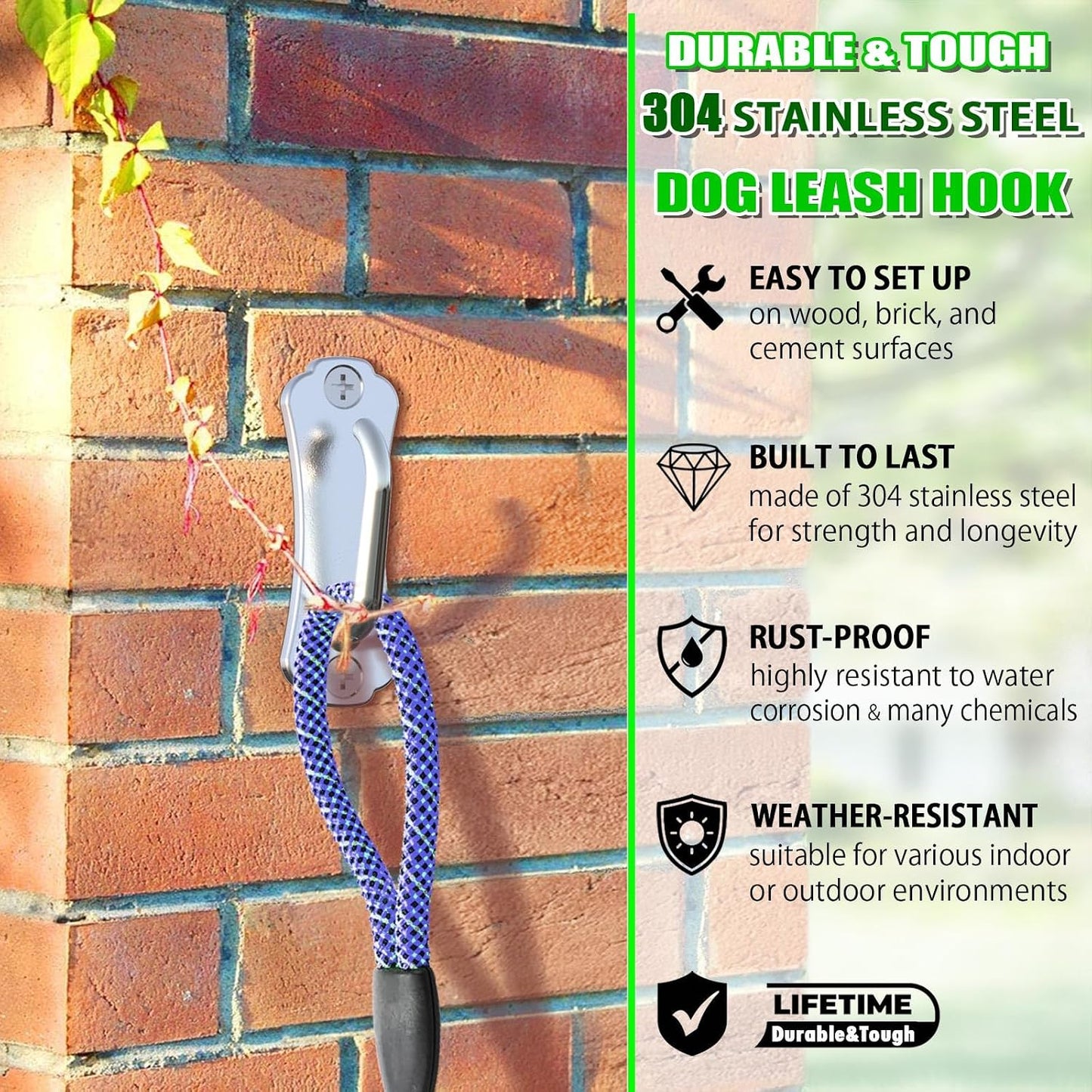 Heavy Duty Stainless Steel Dog Leash Wall Hook,Ultra-Secure Tie Out Anchor for Yard&Home,Anti-Escape Dog Chain Parking Hook,Rust-Proof&Easy to Install