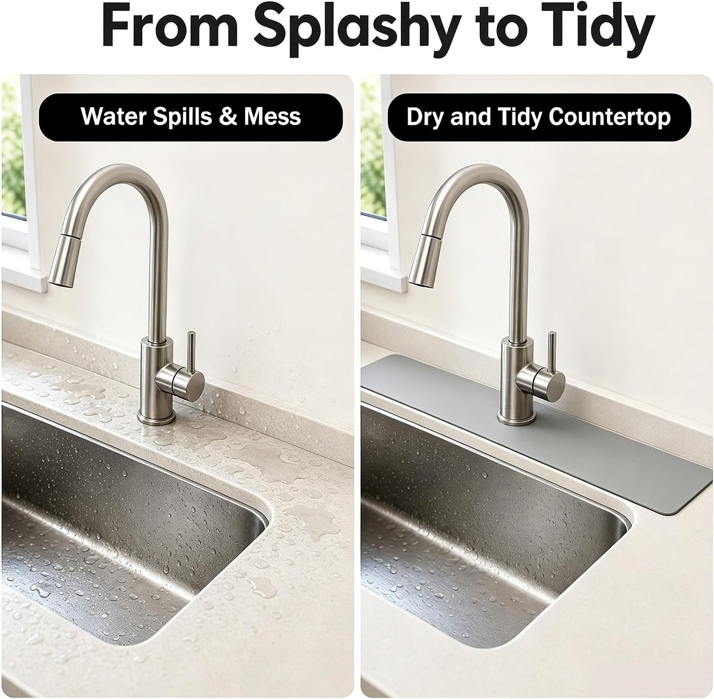 29"L x 5.5"W Customizable Grey Faucet Mat: Quick Dry Extra Absorbent Sink Mat & Bathroom Counter Protector - Freely Custom Cuttable with 2 or 3 Hole Faucet Design - Extra Long Splash Guard Pad