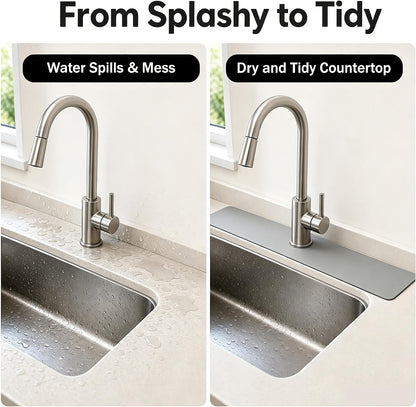 29"L x 5.5"W Customizable Grey Faucet Mat: Quick Dry Extra Absorbent Sink Mat & Bathroom Counter Protector - Freely Custom Cuttable with 2 or 3 Hole Faucet Design - Extra Long Splash Guard Pad