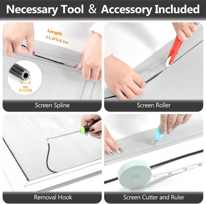 Secopad Window Screen and Screen Door Mesh Repair Kit, Black, 48in x 177in | Replacement Tools Kit, Easy to Install, Extra Large, Durable Fiberglass, Pet and Kid Friendly, For Window Door Patio & Porch