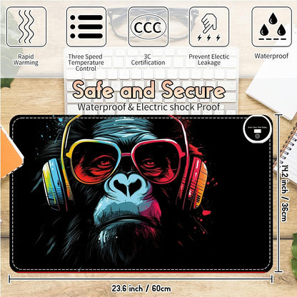 Heated Desk Pad Heated Large Mouse Pad, Electric Quickly Warm Desk Mat with 3 Levels Heating 3 Hours Auto Shut-Off, 31.5" x 13" Warm Gaming Mousepad Hand Foot Warmer, Baby Elephant