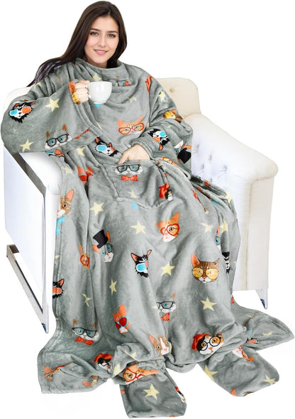 Catalonia Wearable Blanket with Sleeves & Foot Pocket for Adults | Soft Fleece Throw Wrap with Hands-Free Comfort, Perfect for Reading, TV Time & Relaxing, Christmas Gift for Women & Men
