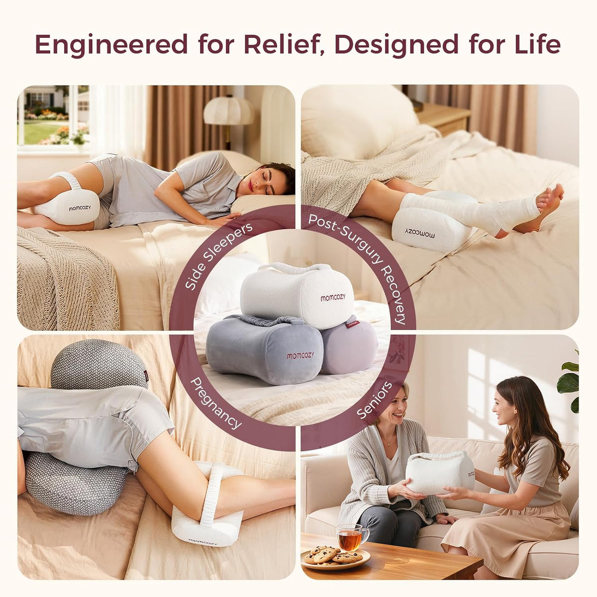 Momcozy Knee Pillow for Side Sleepers, Soft Memory Foam & Pinch-Free Design