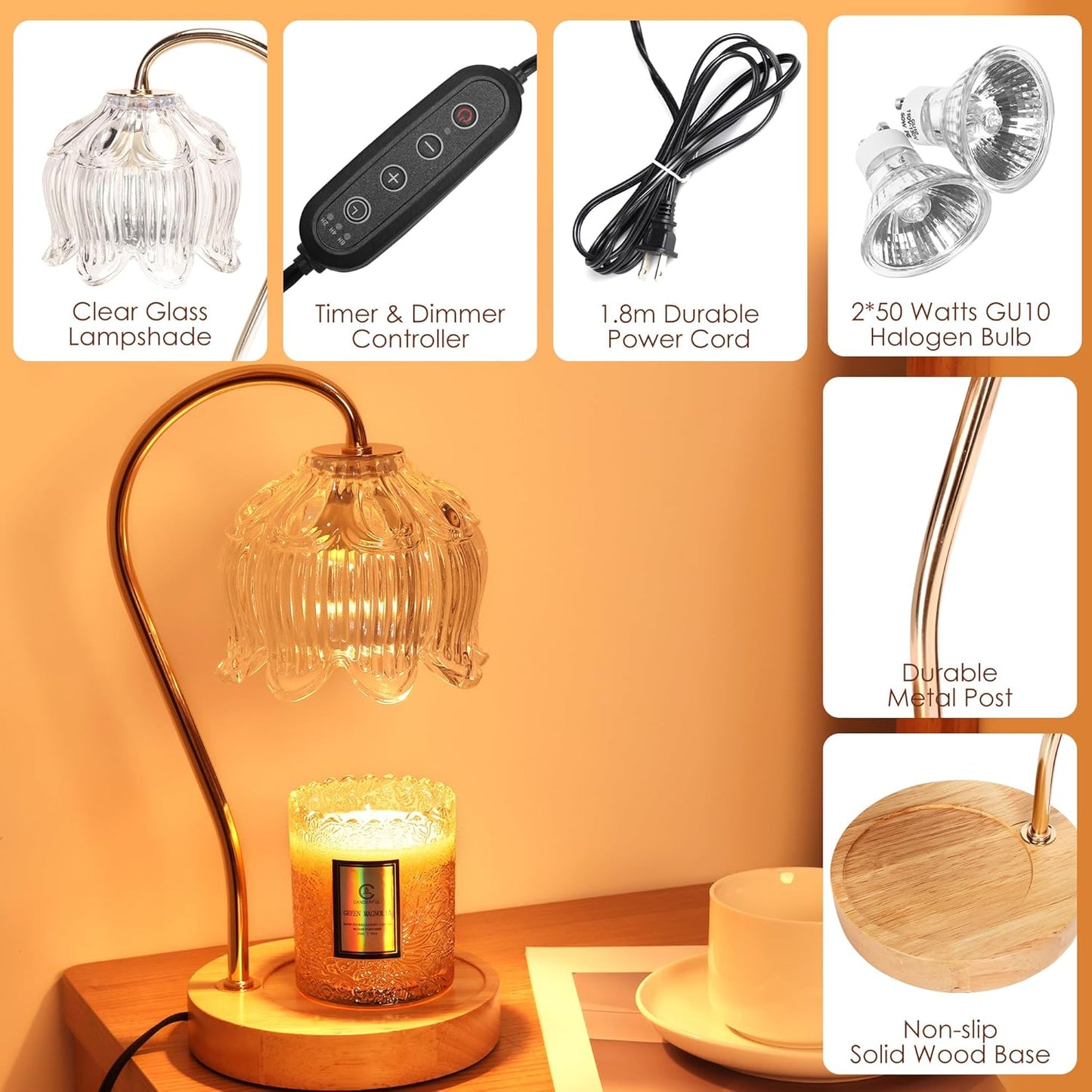 Flower Candle Warmer Lamp with Timer & Dimmer | Fits All Jar Scented Candles - Christmas & Mothers Day Gift for Women，Mom，Her