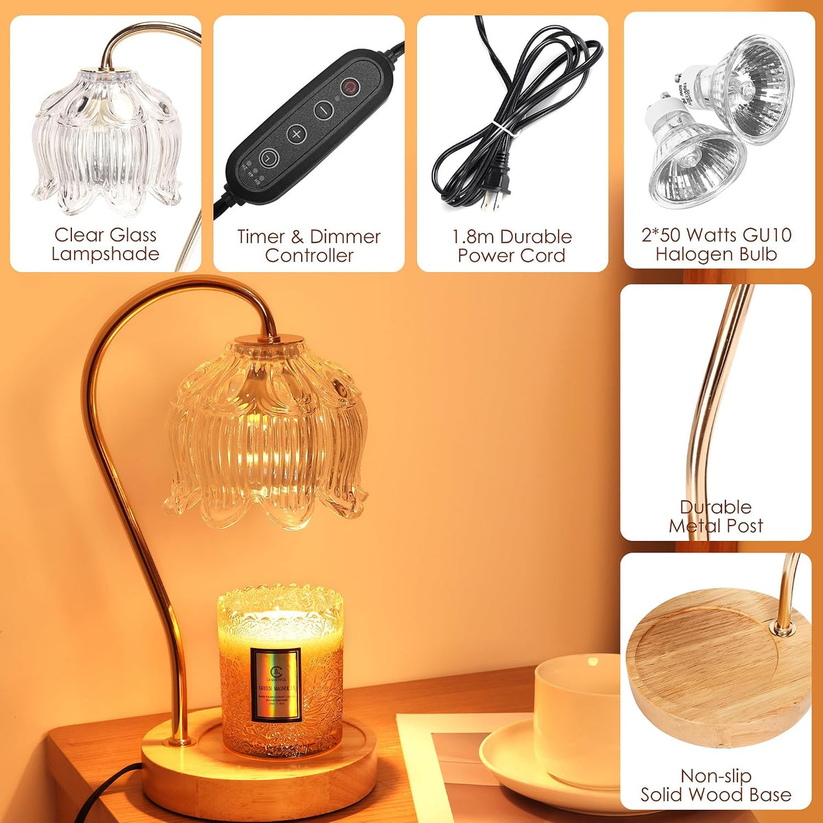 Flower Candle Warmer Lamp with Timer & Dimmer