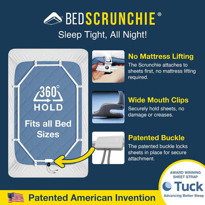 BED SCRUNCHIE Sheet Holder Straps - Heavy Duty Gripper Clips - Strengthened Parachute Cord - 360 Degree Bed Sheet Tightener - Strongest and Effective Extender - Fits All Mattress Sizes