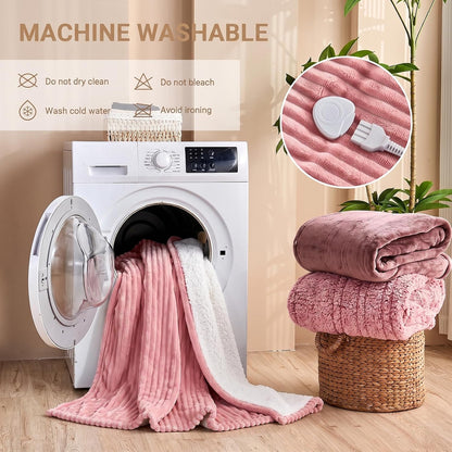 Heated Blanket Electric Throw, Soft Flannel Heating Blanket with 8 Hours Auto Off 10 Fast Heating Levels Machine Washable Sherpa Heated Blanket with Overheating Protection