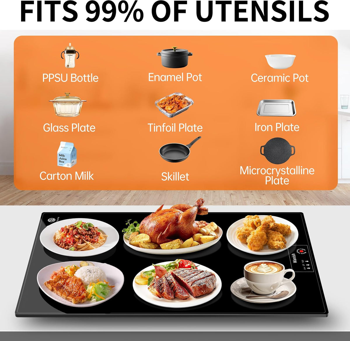 Electric Warming Tray,Extralong 47"x12",Tempered Glass Warming Mat for Food