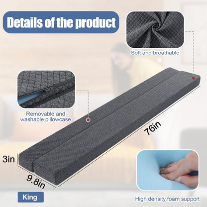 Flodable Pillow for Headboard Gap,Bed Gap Filler Queen Size,Adjustable Bed Wedge Pillow for Headboard,Rectangular Bed Gap Filler,Foam Mattress Gap Filler(Gray,Queen)