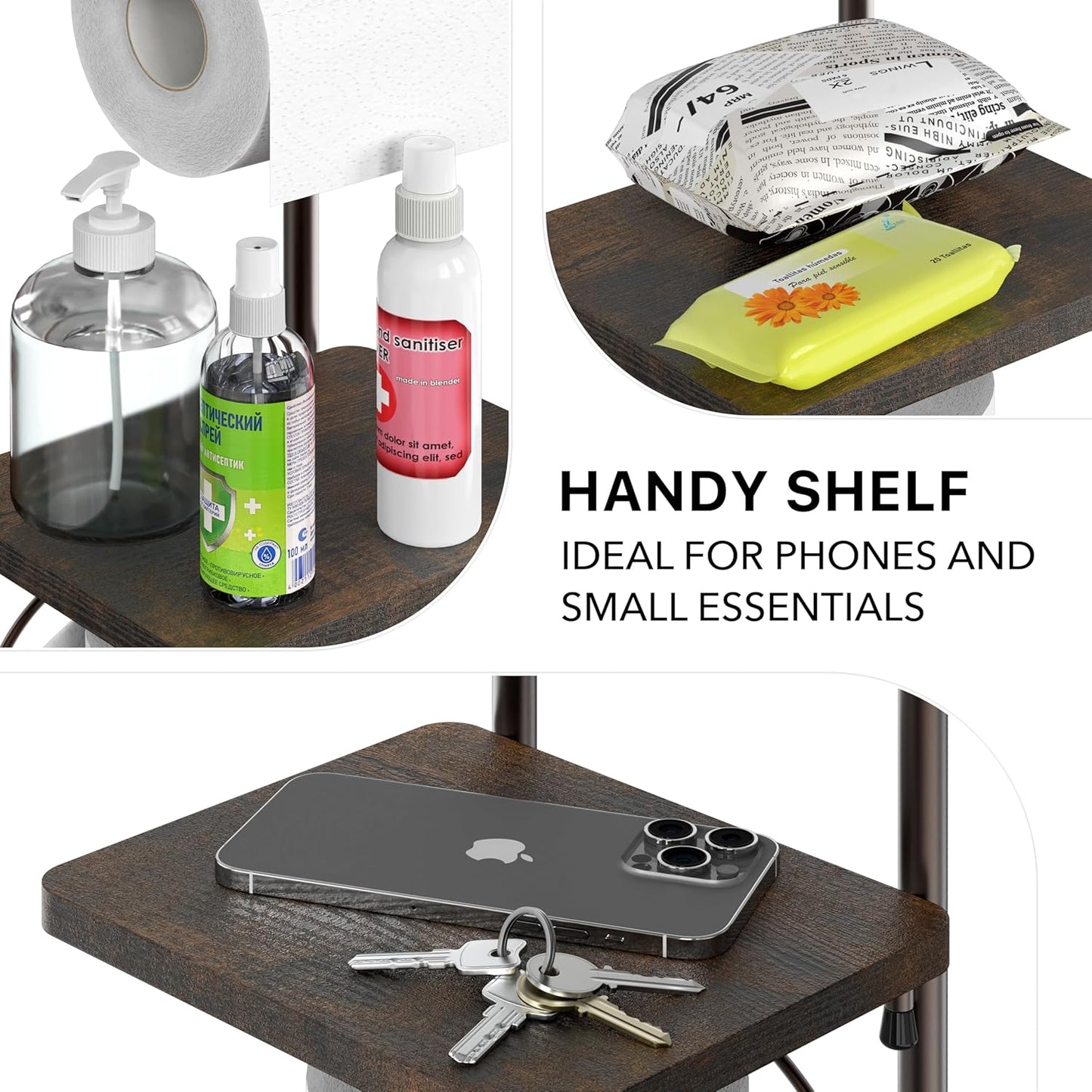Simple Houseware English Style Toilet Paper Stand Holder w/Woodtop, Bronze | 4 Paper Rolls, 8.5" x 8.75" x 29.2"