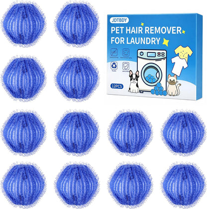 Pet Hair Remover for Laundry- Washing Machine Hair Collector & Pet Hair Removal Tool, Cat Dog Hair Collector for Washer, Reusable Lint Trap for Front Load & Top Load Washers (Blue) (12 PCS)