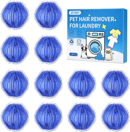 Pet Hair Remover for Laundry- Washing Machine Hair Collector & Pet Hair Removal Tool, Cat Dog Hair Collector for Washer, Reusable Lint Trap for Front Load & Top Load Washers (Blue) (12 PCS)