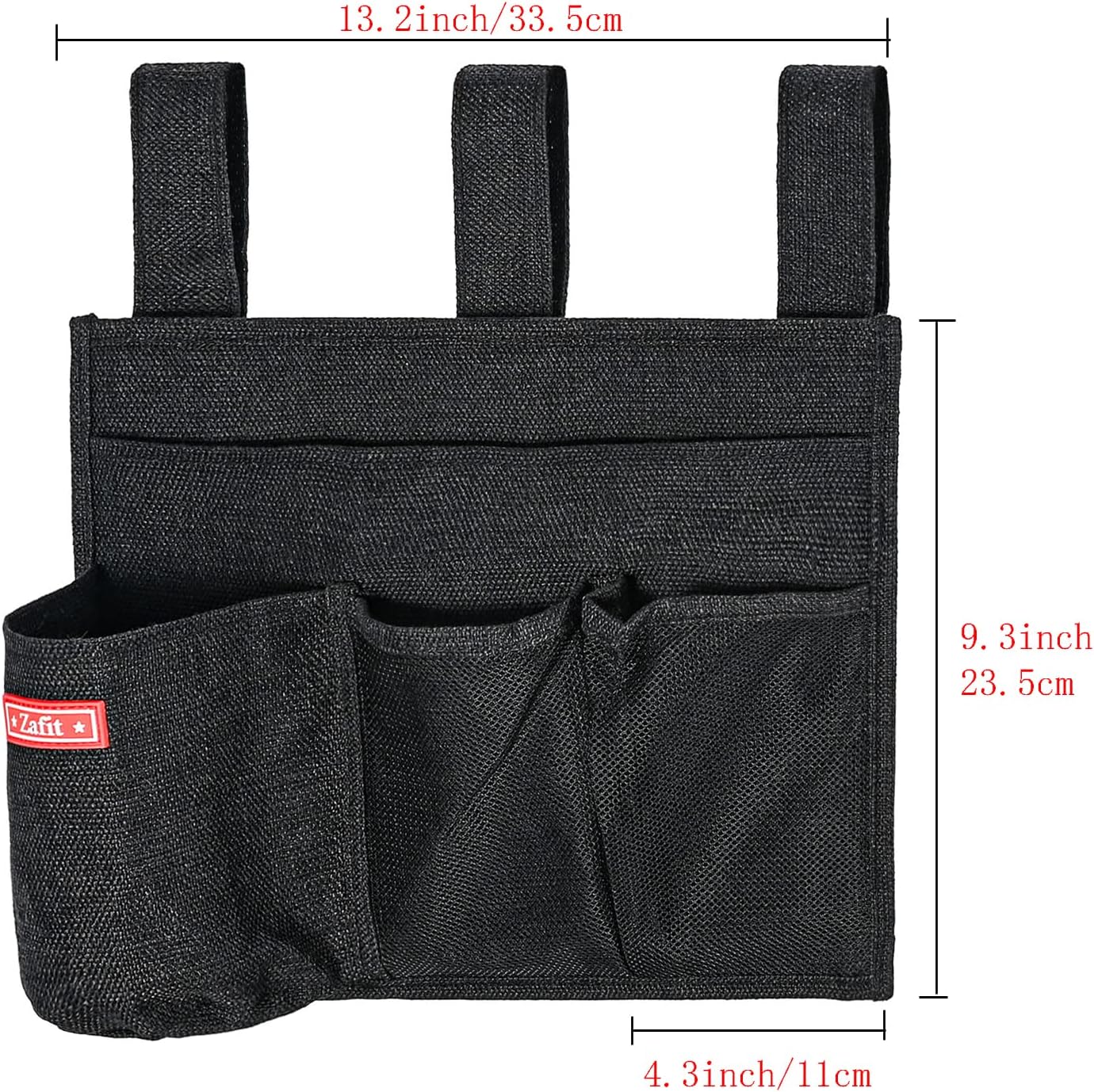 Zafit Linen Bedside Caddy, Bedside Storage Organizer for Hospital Beds, College Dorm Rooms or Baby Bed (4 Pockets-Black)