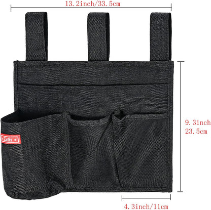Zafit Linen Bedside Caddy, Bedside Storage Organizer for Hospital Beds, College Dorm Rooms or Baby Bed (4 Pockets-Black)