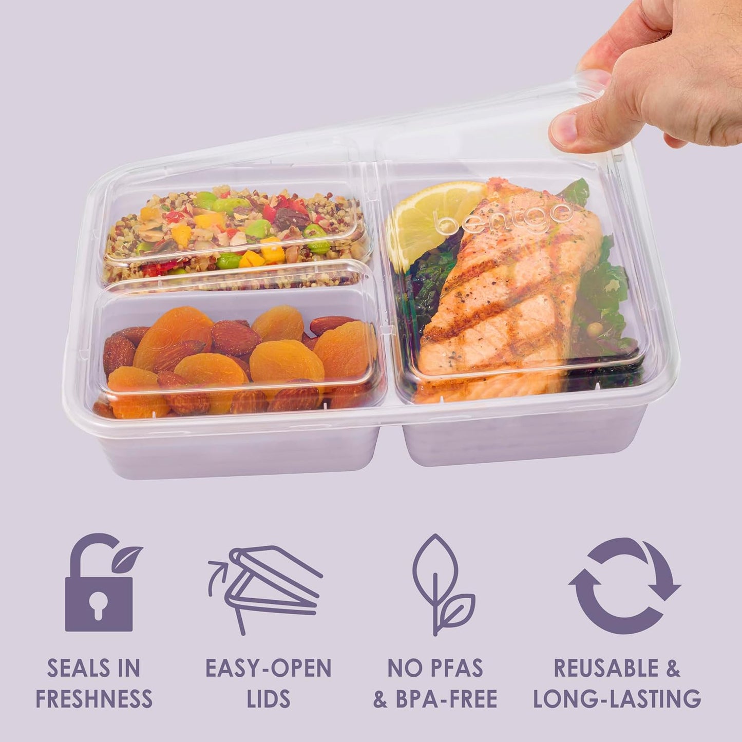 Bentgo Prep 3-Compartment Meal Prep Containers with Lids, 20 Piece Set | 4-Cup Capacity, Portion Control, Stackable, Microwave, Freezer & Dishwasher-Safe, PFAS & BPA-Free (Navy Blue)