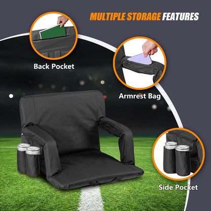 20.5"/25" Wide Stadium Seat for Bleachers w/Back Support Padded Cushion Portable Reclining Bleacher Seats Camping Stadium Chair Waterproof