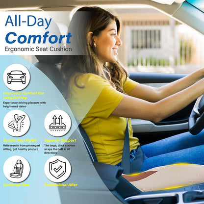 Allaboutsla Car Seat Cushion for Driving, Car Seat Pillow for Short Drivers | Ergonomic Memory Foam Seat Cushion for Pain Relief, Adult Booster Seat for Car, Butt Cushion for Car, Truck, Office, B&G