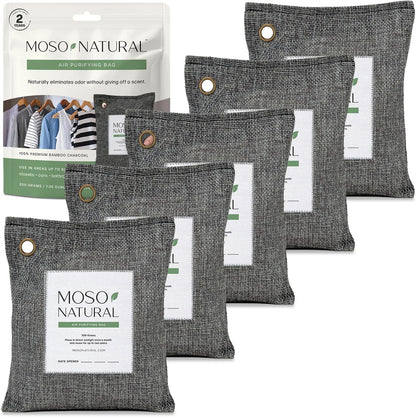 Moso Natural Air Purifying Bag 200g, Charcoal Odor Absorber, Car Odor Eliminator & Closet Deodorizer for Home & Pet, Lasts 2 Years, Unscented Bamboo Charcoal Bags, HGTV Editors' Pick