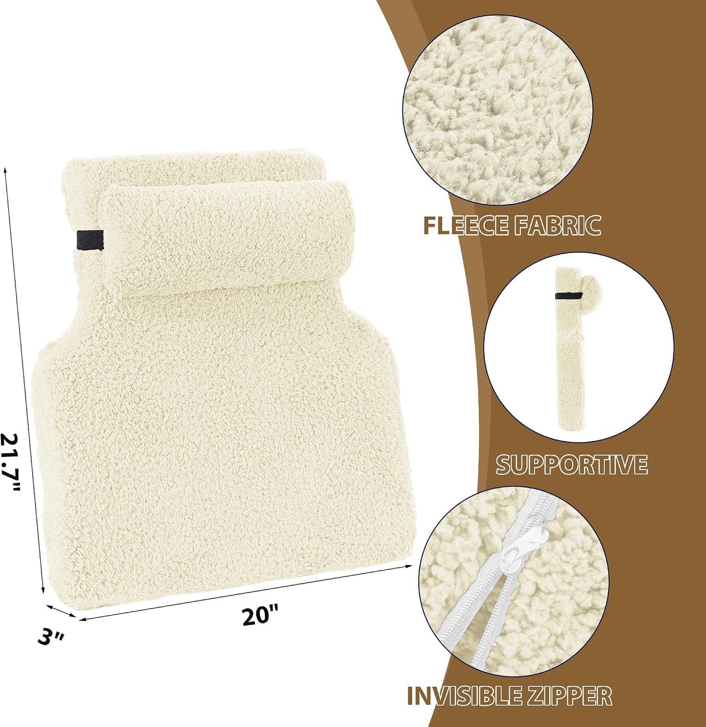 HOMBYS Sherpa Fleece Lumbar Support Pillow with Headrest for Recliner,Memory Foam Recliner Chair Cushion for Back Pain,Big High Back Support for Recliner with Chair Headrest for Elderly (Khaki)