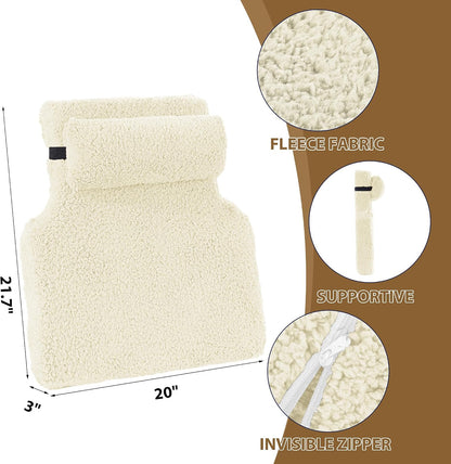HOMBYS Sherpa Fleece Lumbar Support Pillow with Headrest for Recliner,Memory Foam Recliner Chair Cushion for Back Pain,Big High Back Support for Recliner with Chair Headrest for Elderly (Khaki)
