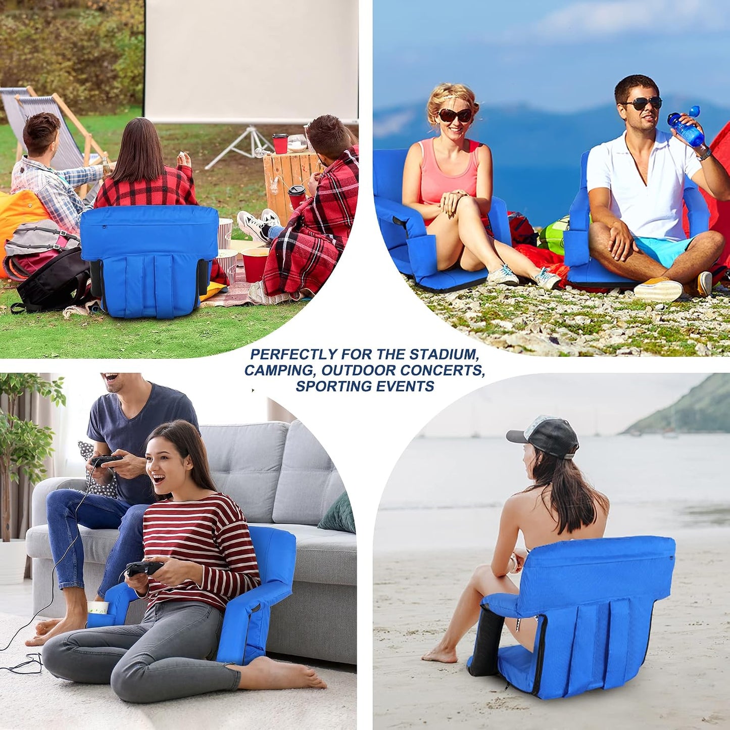 20.5"/25" Wide Stadium Seat for Bleachers w/Back Support Padded Cushion Portable Reclining Bleacher Seats Camping Stadium Chair Waterproof