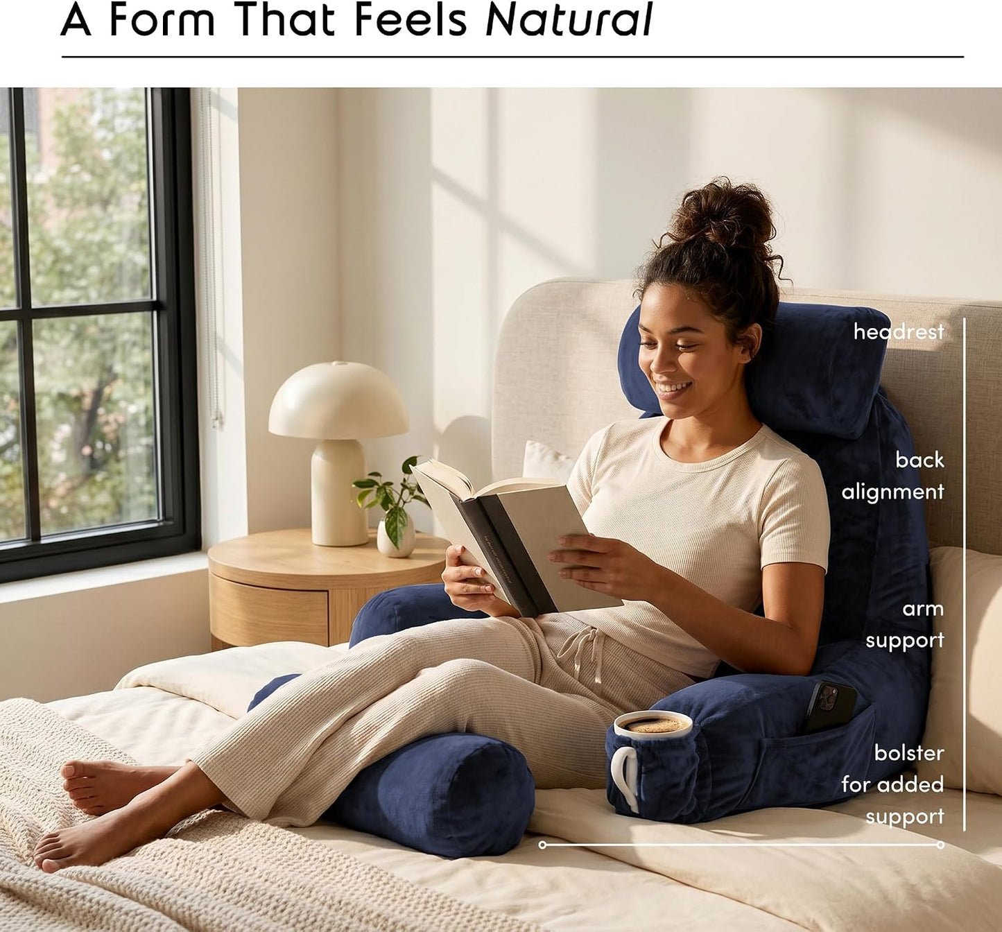 Nestl Reading Pillow with Shredded Memory Foam, Designed for Sitting Up in Bed and Couch, Back and Arms Adjustable Support for Adult & Teens Backrest Pillows for Reading, with Washable Cover Dark Grey