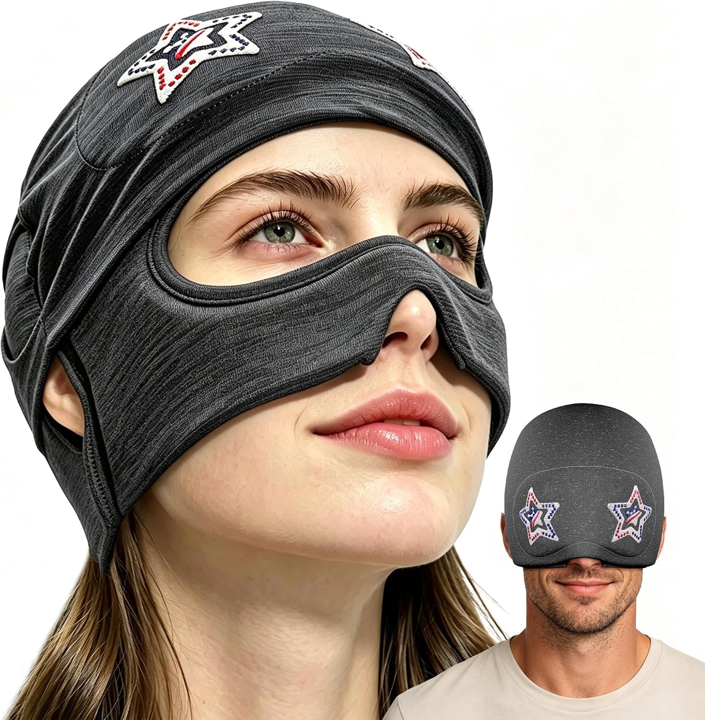 Migraine Relief Cap with Slide-Up Eye Mask, Headache Relief Ice Hat | Compression Head Face Ice Pack, Reusable Hot & Cold Gel Wrap for Hangover, Stress, Tension,Puffy Eyes, for Men Wemen Gift