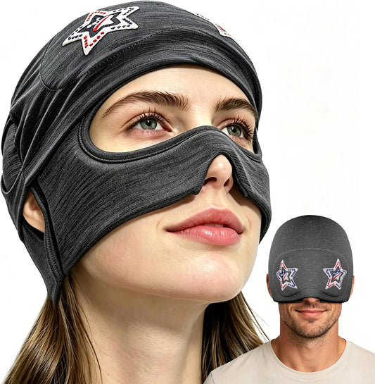 Migraine Relief Cap with Slide-Up Eye Mask, Headache Relief Ice Hat | Compression Head Face Ice Pack, Reusable Hot & Cold Gel Wrap for Hangover, Stress, Tension,Puffy Eyes, for Men Wemen Gift
