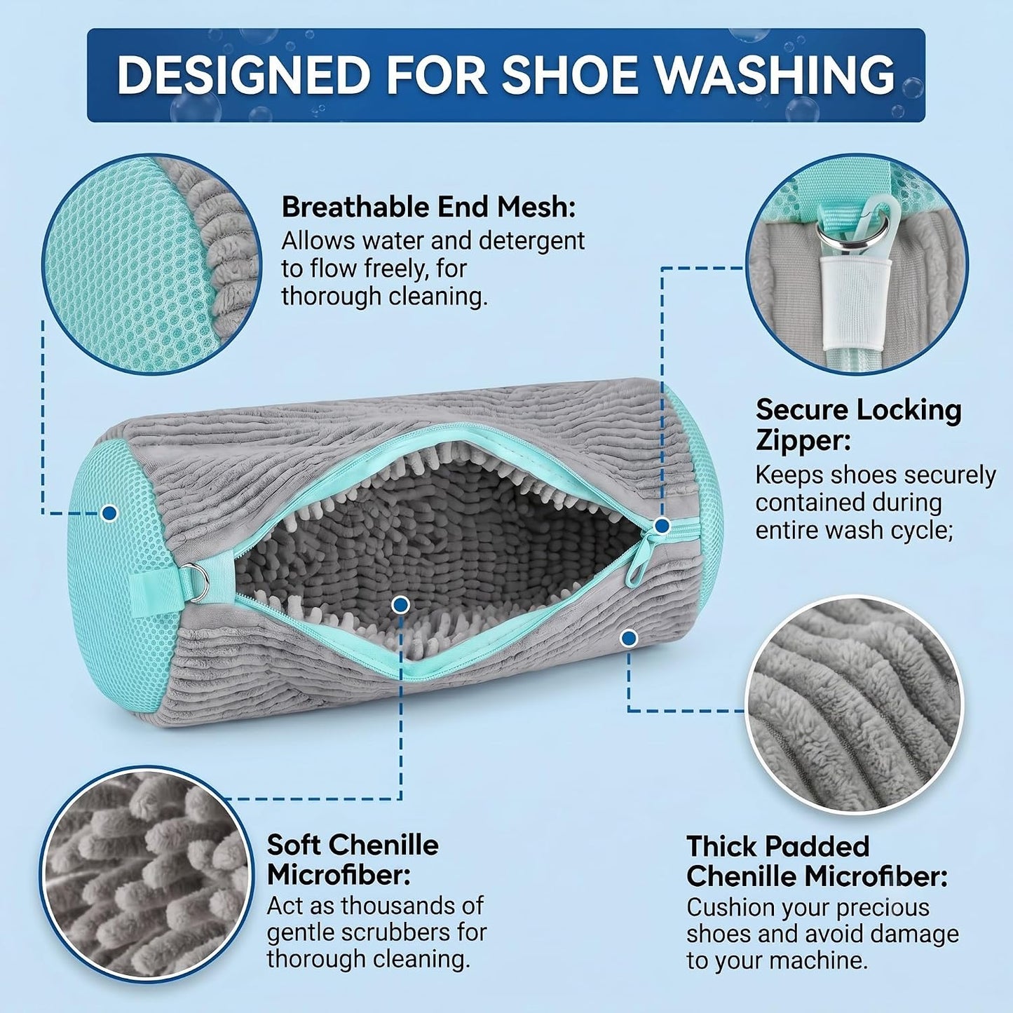 Shoe Washing Machine Bag Laundry Shoe Bag for Washer and Dryer, 2pc Reusable Shoe Cleaning Bag for Sneakers with Secure Locking Zipper