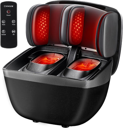KNQZE Shiatsu Foot & Calf Massager with Heat, Multi-Use Luxury Ottoman | 3-in-1 Massager, FSA Eligible, Foldable & Ergonomic Design, 3 Kneading /Air Squeeze/ Heat Levels, Great for Home & Family