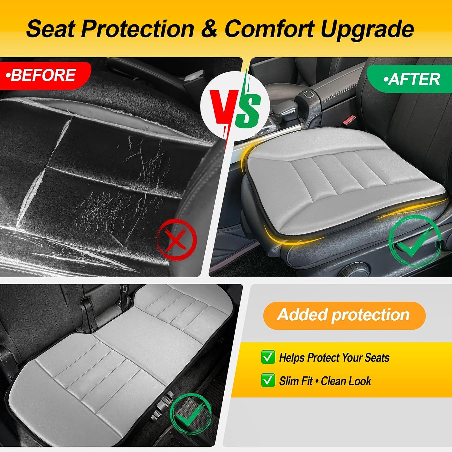 kingphenix Memory Foam Car Seat Cushion for Driver and Office Chair Comfort | 1.2-Inch-Thick Memory Foam Seat Pad, Soft, Breathable Fabric, Non-Slip Silicone Bottom for Long Drives and Office Use, Black