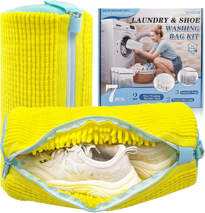 3-IN-1 Laundry & Shoe Washing Machine Bag : Laundry Shoe Bag for Washer & Dryer,Shoe Cleaning Bag for Sneakers,Tennis,Self-locking Zipper & Microfiber,Include 3 Laundry Bag & 2 Shoe Bag