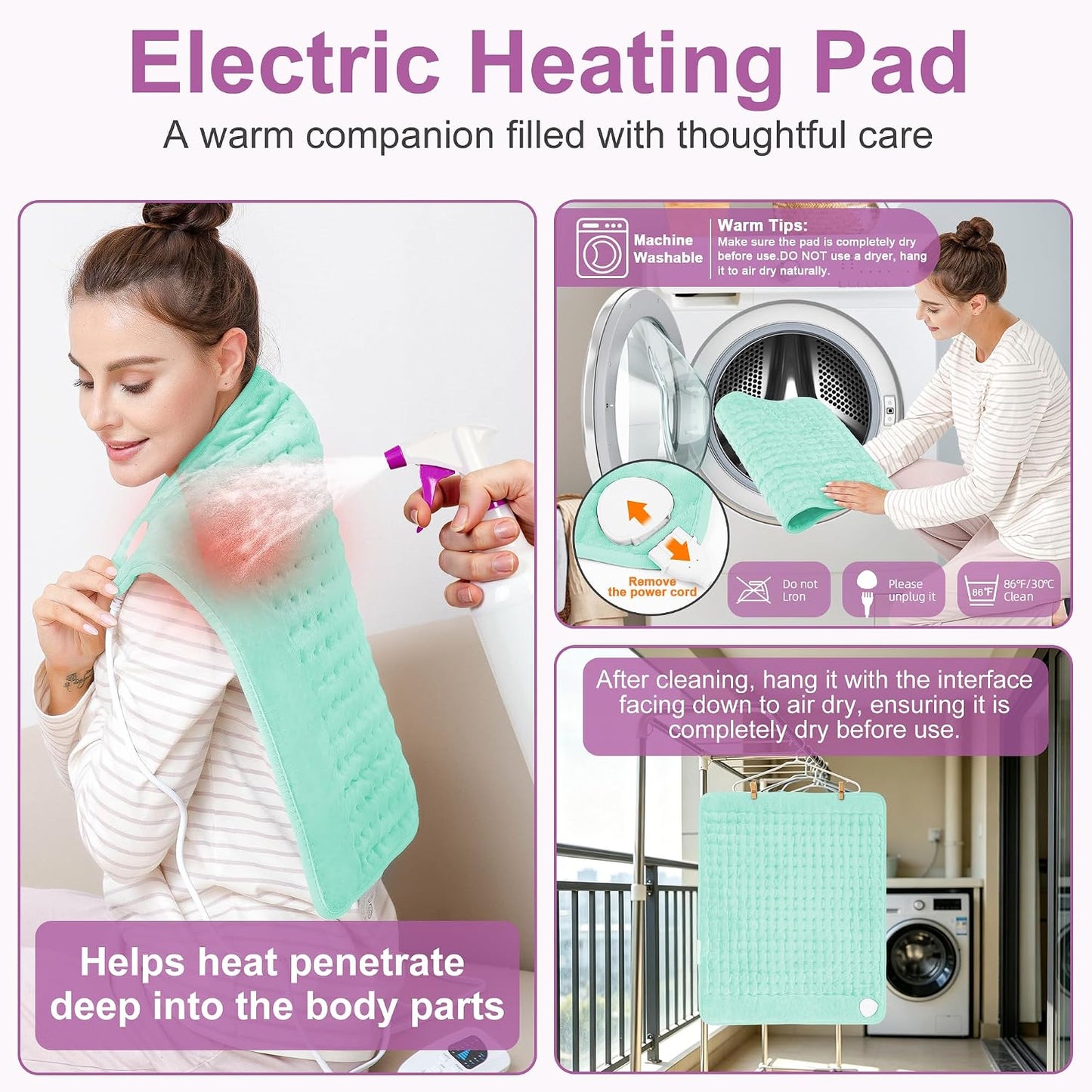 Heating Pad,Heated Blanket,Heating Pad for Back Neck,Grey,24x12 Inch | Electric Heating Pad,Dry/Moist Heat Heating Pads,Heating Pads for Shoulder,Abdomen,Heat Pad for Women Men,Birthday Gift