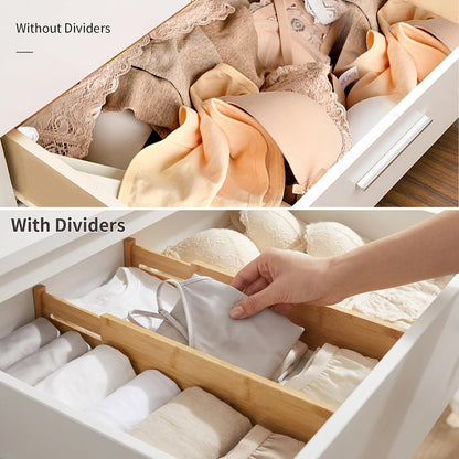 Utoplike 4 Pcs Bamboo Kitchen Drawer Dividers, Large Drawers Organizers | Adjustable Spring Loaded Expandable Organization, Works in Dresser, Bathroom, Bedroom, Office, Fit 17.8"-20.6" Drawer, 2.4"H