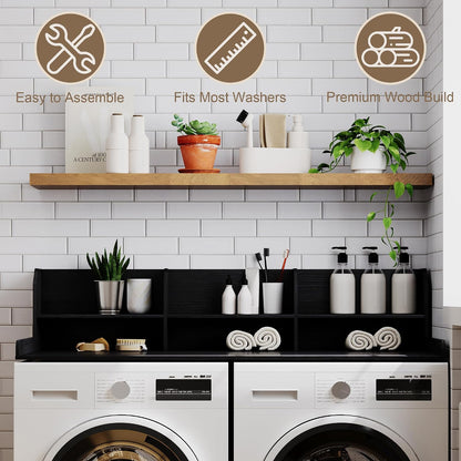 ChooChoo Washer Dryer Countertop, Adjustable Shelf, 2-Tier | Laundry Room Topper, Spacious Storage, For Folding Clothes & Efficient Organization, Walnut