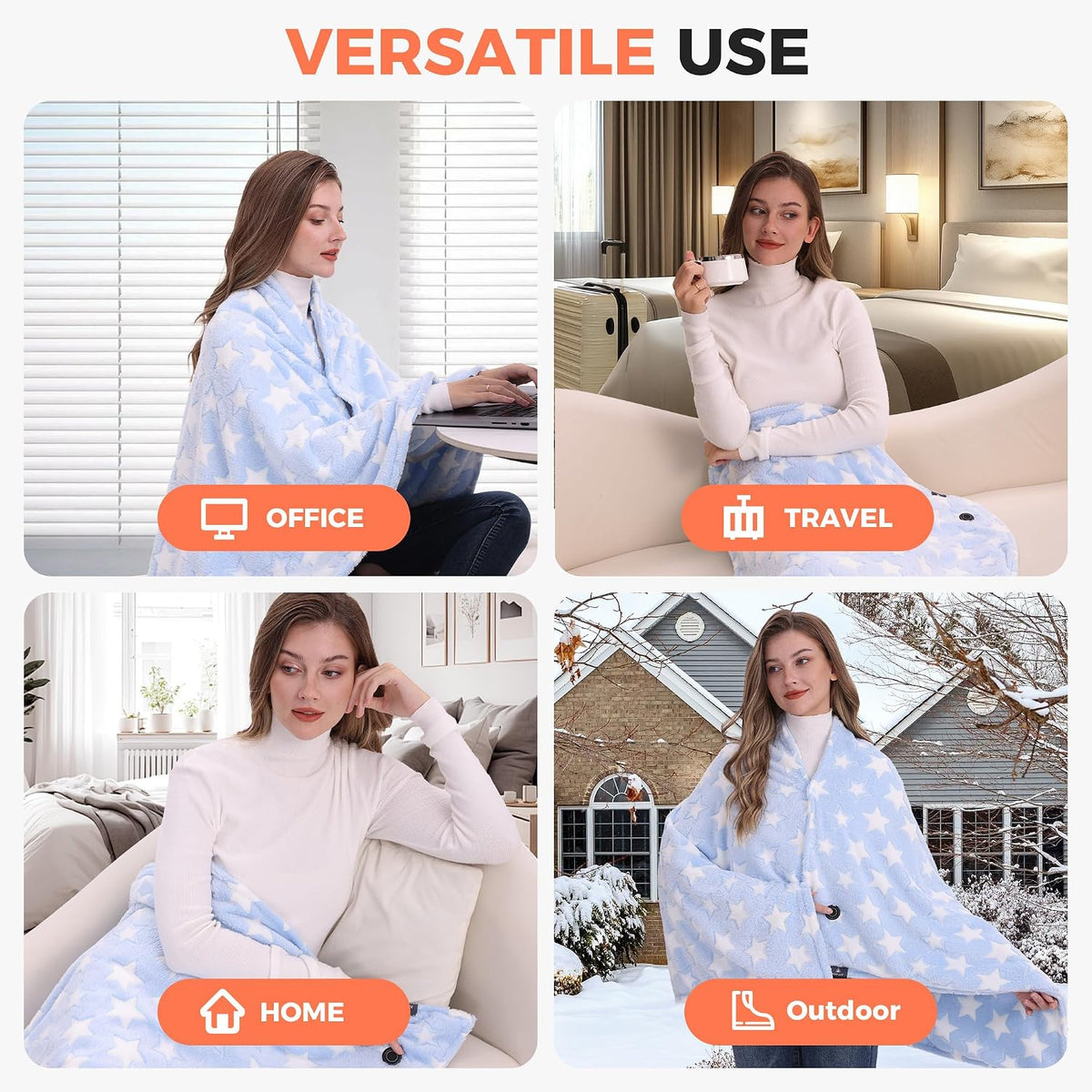KSFJZF Heated Blanket, Cordless Portable Heated Throw Blanket, Battery Operated Heating Blanket with Rechargeable 20000mAh Power Bank, 59" x 35.5" Electric Heated Shawl, 3 Fast-Heating Levels (Pink)