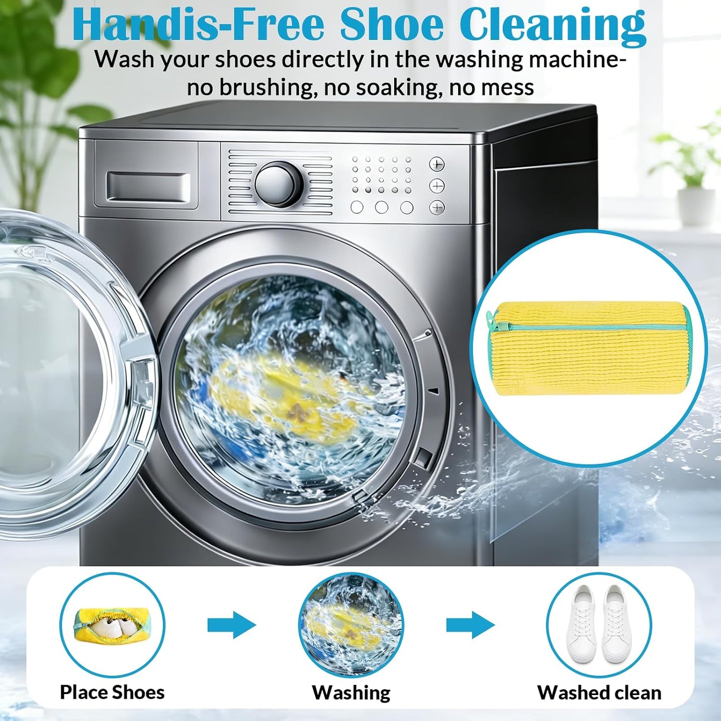 2 Pack Shoe Washing Machine Bag - Laundry Shoe Bag for Washer and Dryer Reusable Sneaker Cleaning Bag with Self-locking Zipper and Fluffy Fibers for All Shoes Types With Self-locking Zipper 360°