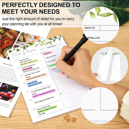 2 PCS Weekly Meal Planner Magnetic for Fridge 8.3x5.5”, Undated Meal Planner and Grocery List Tearable Shopping List, Magnetic Menu Planner for Fridge for Weekly Plan - 50 Pages/Book