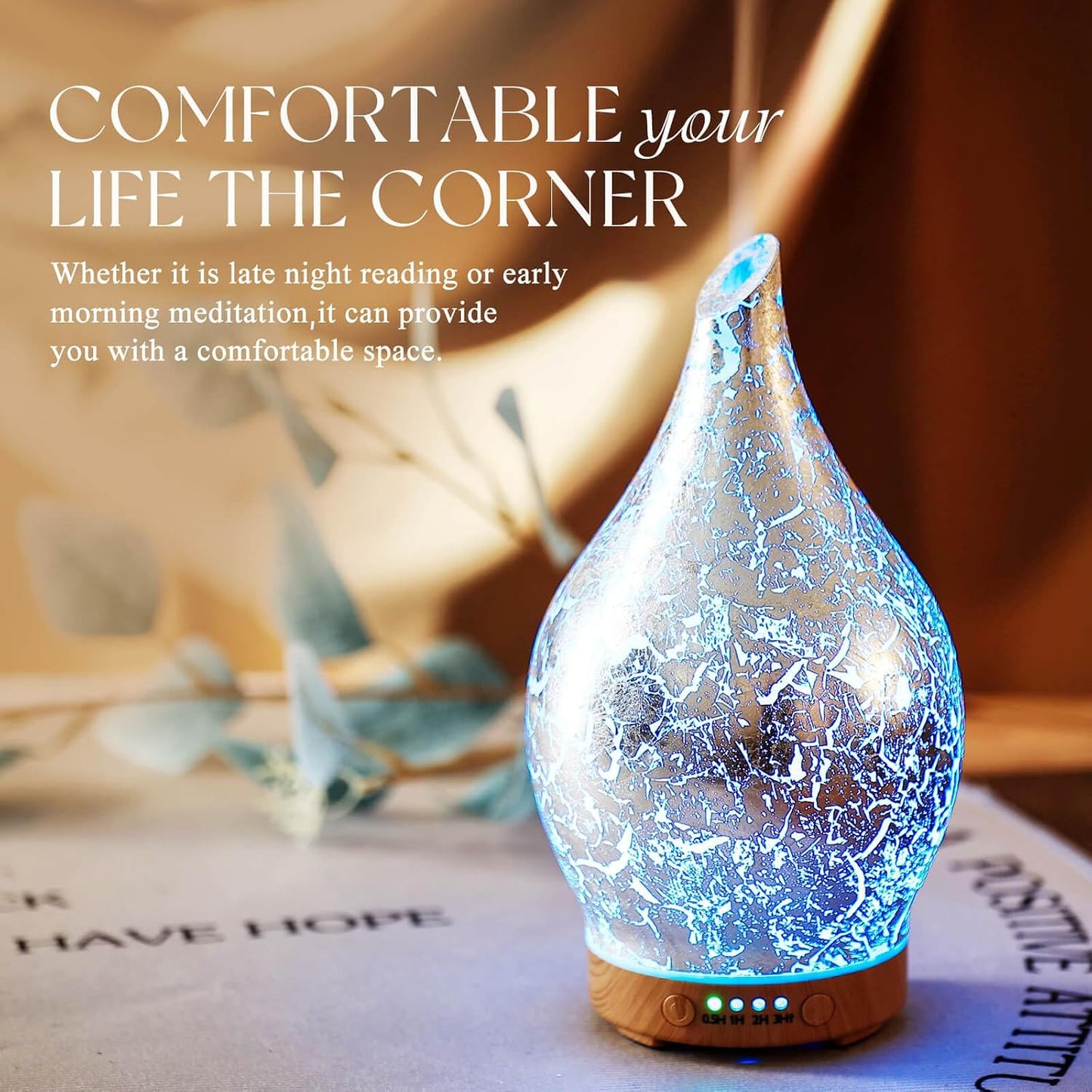 Porseme Oil Diffuser 3D Glass Aromatherapy Ultrasonic Humidifier, Air Refresh Auto Shut-Off, Timer Setting, BPA Free for Home Hotel Yoga Leisure SPA Gift 150ml Last 6H - Colors B