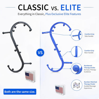 Body Back Buddy Classic Back Massager & Neck Massager for Pain Relief, Blue | USA Made Dual Massage Hooks For Back, Shoulder, And Neck, Muscle Knot Remover For Trigger Point Therapy And Full Body Relief
