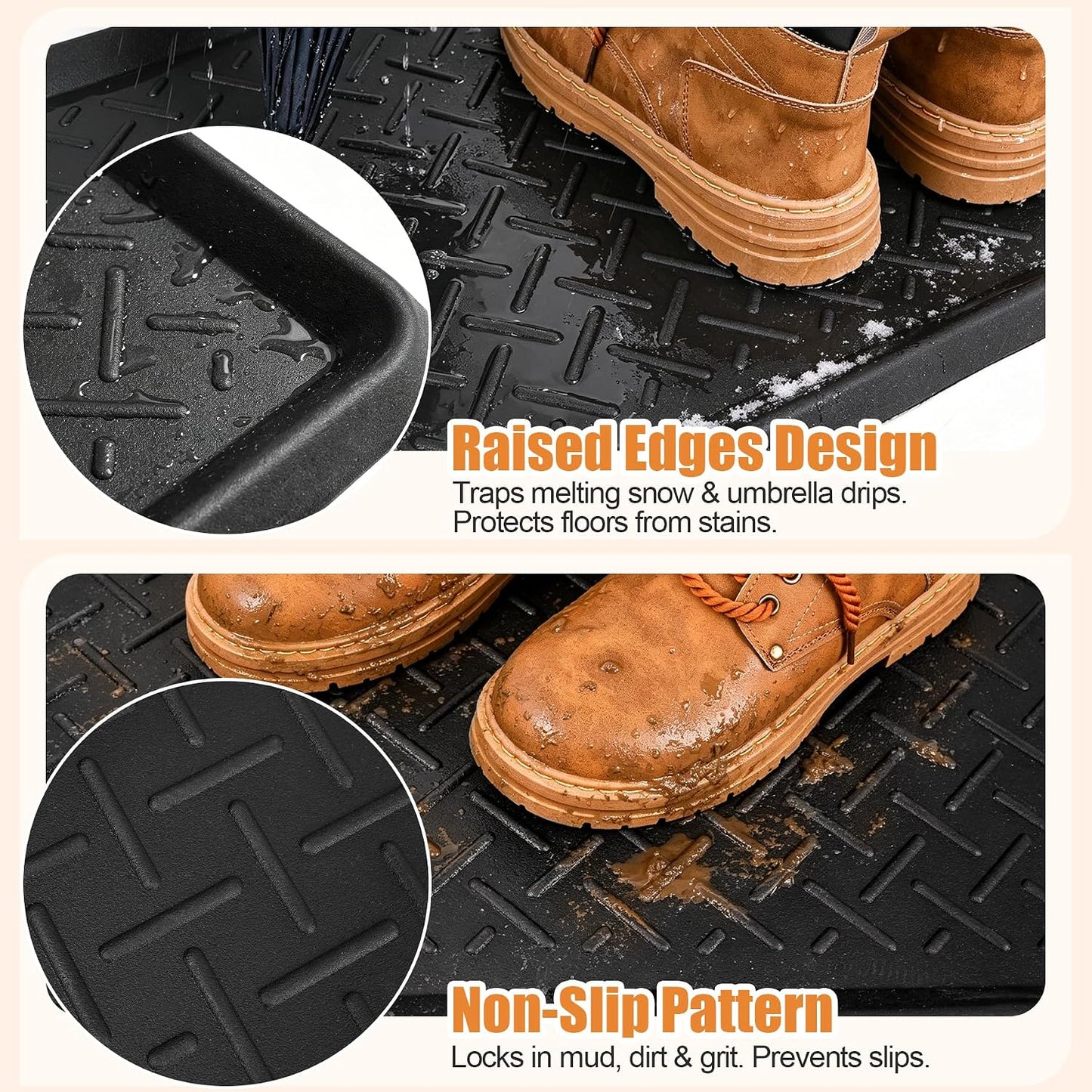 Rubber Boot Trays Heavy Duty, Waterproof Shoe Mat for Entryway Indoor | 16" x 27.9", Multi-Purpose Shoe Tray with Raised Edge, Slip Resistant Boot Mat for Shoe Organizer Indoor or Outdoor Pet Use