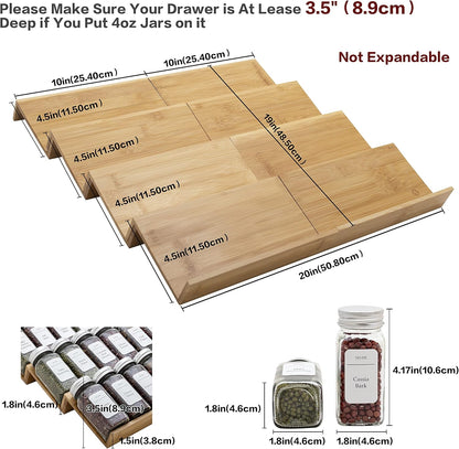 Bamboo Spice Rack Drawer Organizer - 8 Pieces Set- 7" Wide Per Piece - Combine Pieces Into 14" Wide Rack (7" or 14")