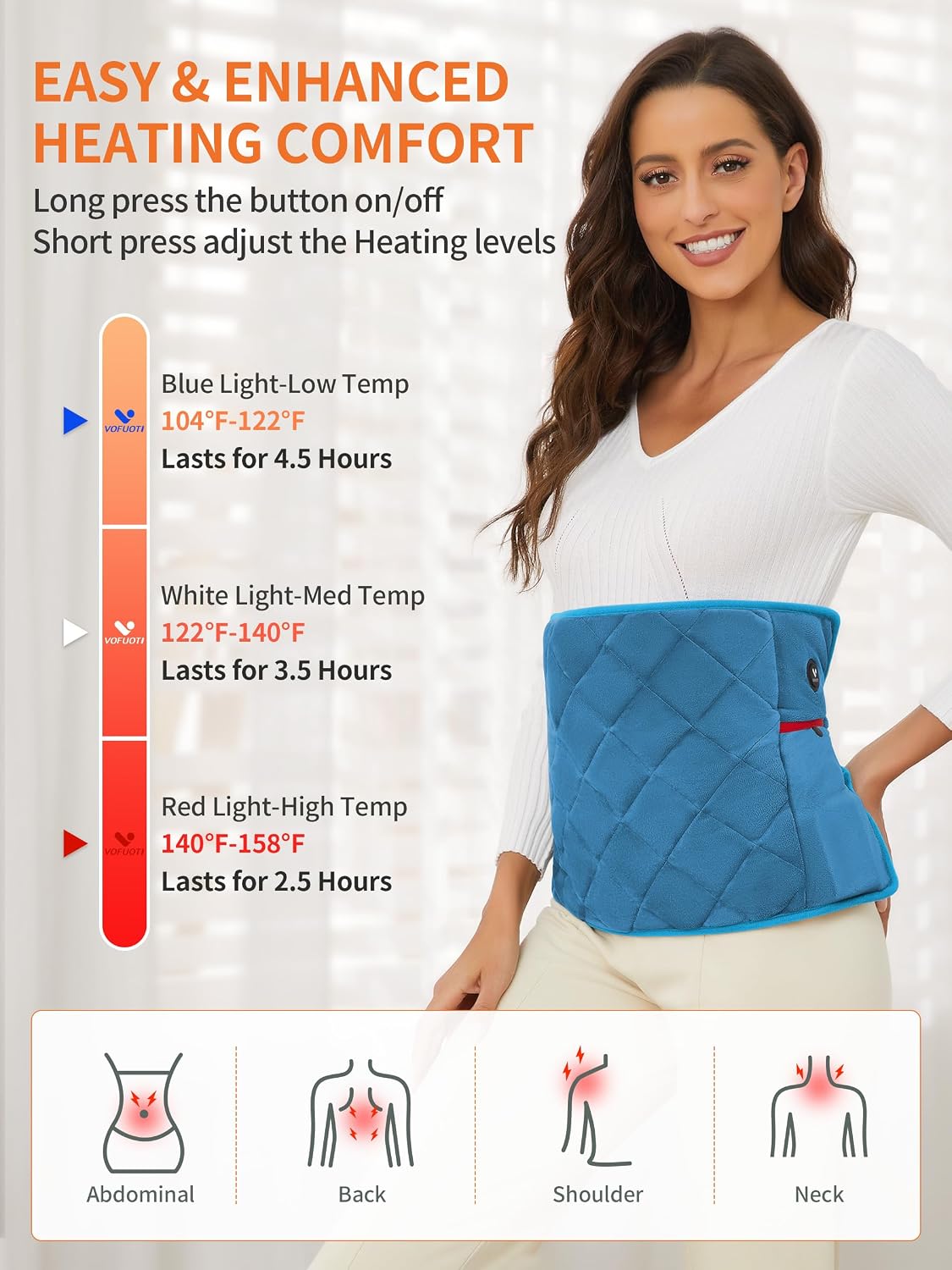 Vofuoti Portable Heating Pad, Cordless Weighted Heating Pads with Battery and 3 Heat Settings, Electric Heated Pad for for Back, Abdomen, Neck & Shoulder, Women Men, 12" x 24" | with 15000mAh Battery and 3 Heat Settings, Electric Heated Pad for Back,
