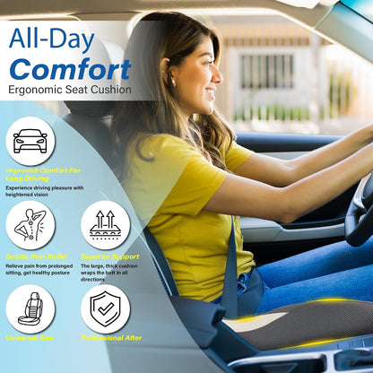 Allaboutsla Car Seat Cushion for Driving, Car Seat Pillow for Short Drivers | Ergonomic Memory Foam Seat Cushion for Pain Relief, Adult Booster Seat for Car, Butt Cushion for Car, Truck, Office, B&G