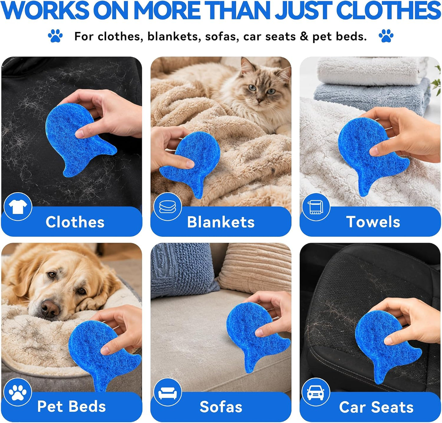 6 Pack Pet Hair Remover for Laundry, Reusable Washer & Dryer Lint Catcher for Dog & Cat Hair, Helps Reduce Fur on Clothes, Blankets, Bedding, Couch & Car Seats (Blue)