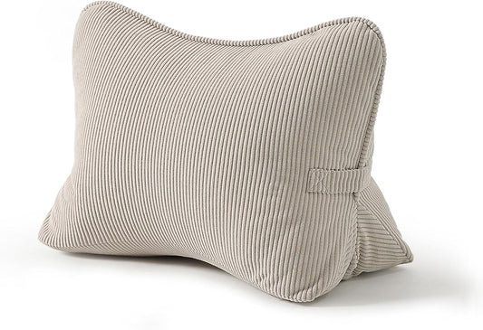 Pat. Pend. Corduroy Lumbar Support Back Pillow for Watching TV, Reading & Gaming, Ergonomic Triangle Support Cushion for Sofa, Armchair & Bed Sitting, Removable Washable Cover, Beige Gray
