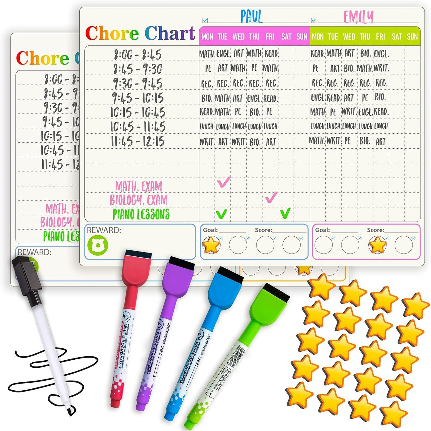 Magnetic Chore Chart for Kids - Reward Behavior Chart for Kids at Home | Dry Erase Morning Routine Schedule Board - Responsibility Star Chart for Toddlers 3-5 - 48 Magnets and 49 Stars