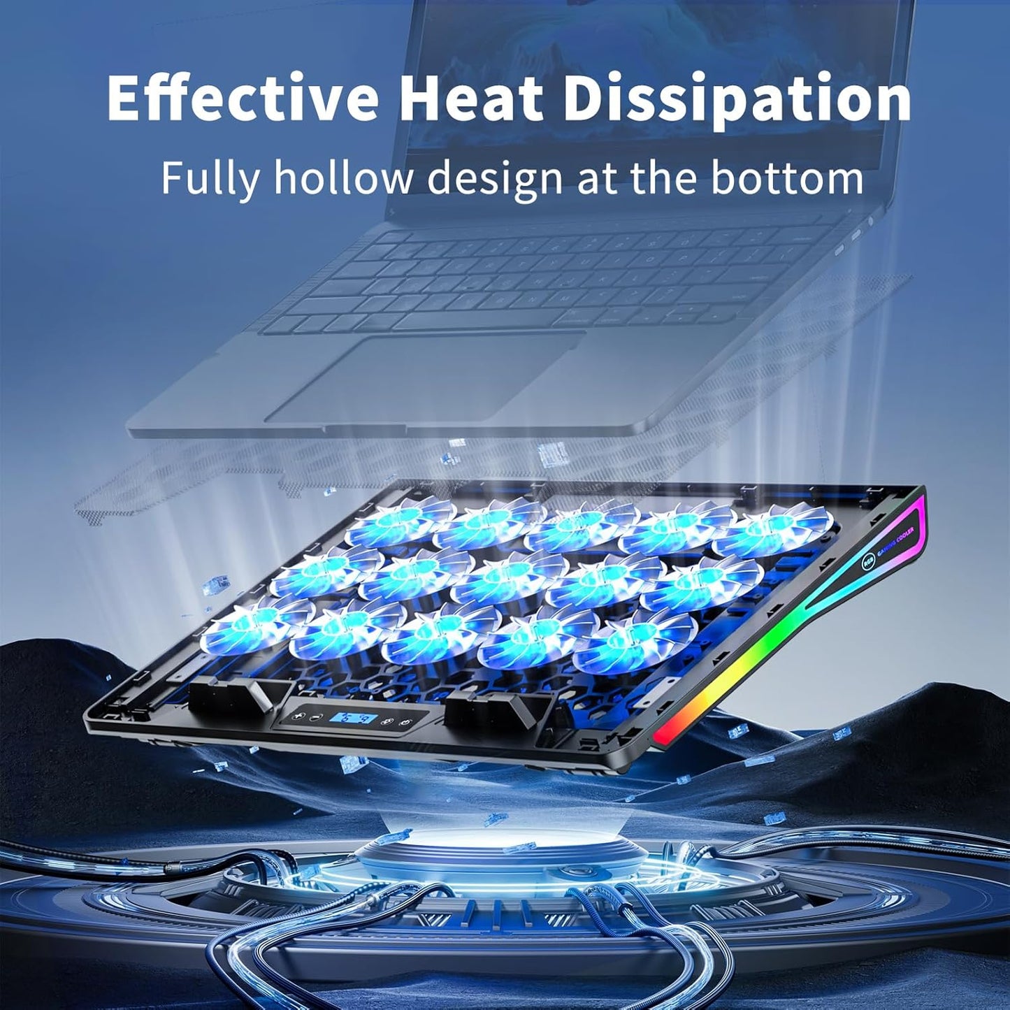 KeiBn Upgarde Laptop Cooling Pad, RGB Lights Laptop Cooler 6 Fans for 15.6-17.3 Inch Laptops, 7 Height Stands, 10 Modes Light, 2 USB Ports, Desk or Lap Use (A8,Blue)