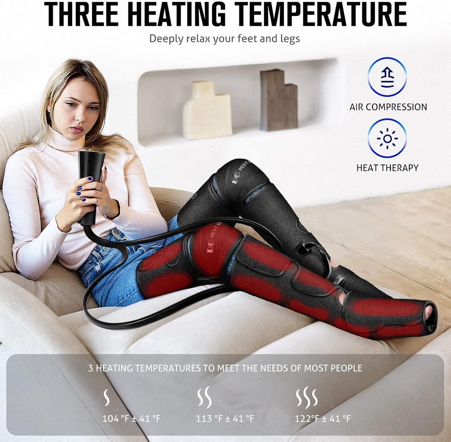 Fathers Day Dad Gifts for Husband, Men, Mom, Wife, Women, Her Him, Mothers Day, Christmas, Valentines Day Air Compression Massager with Heat for Comprehensive Leg and Foot Therapy, Helpful for Relax